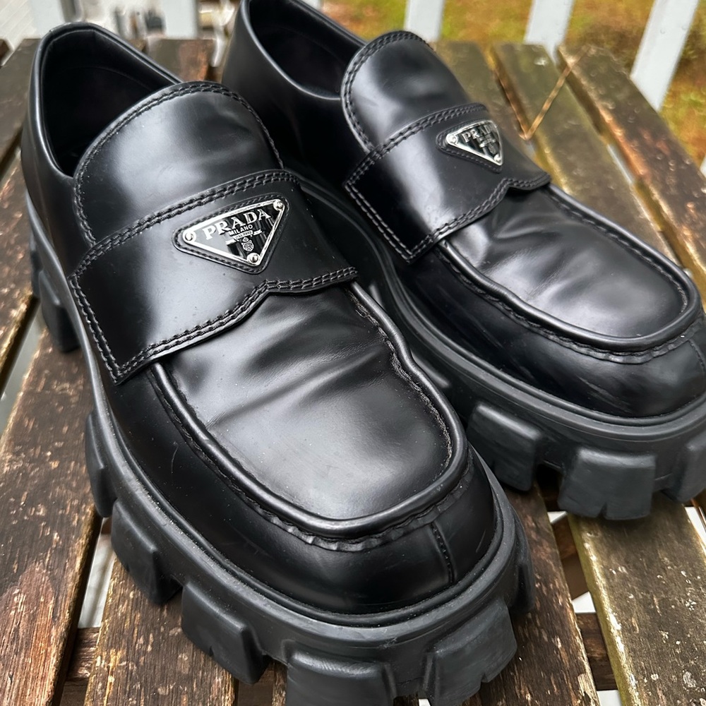 Prada Monolith brushed leather loafers Sz 10 Men